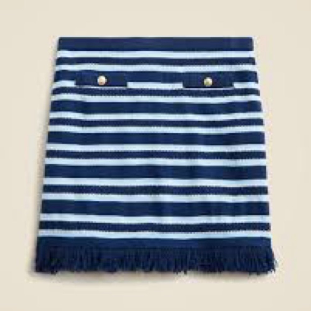 J.Crew Cashmere Striped Fringe Mini Skirt‎ Navy Blue Size M